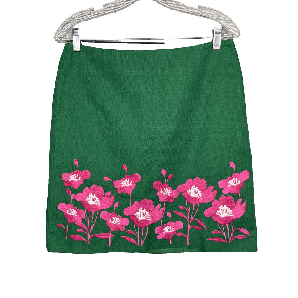 Boden Womens 6 Green Hot Pink Floral Cotton A Line Mini Skirt Preppy Embroidery